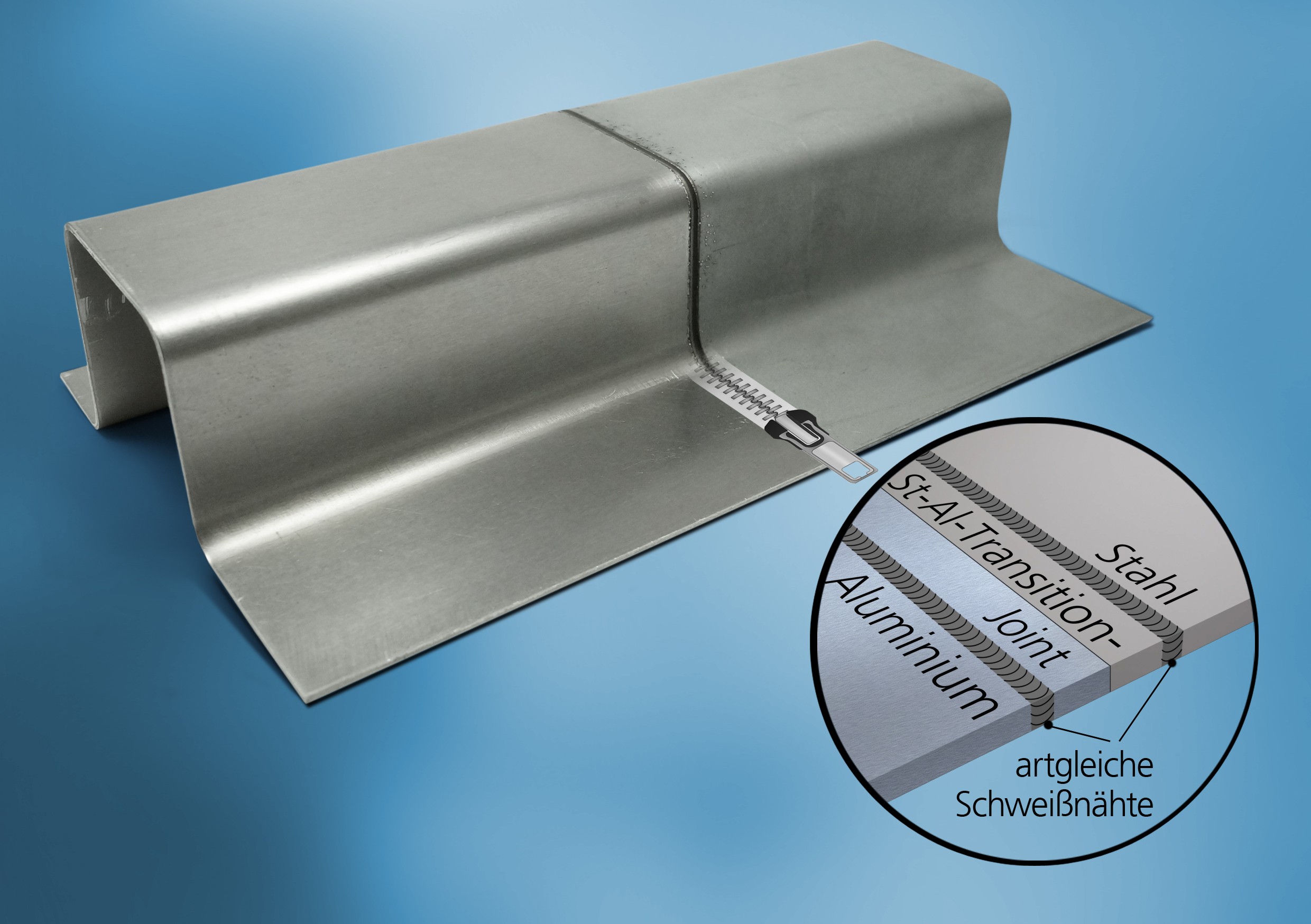 Gebogene Platine in Stahl-Aluminium-Mischbauweise, gefügt mittels Transition Joint