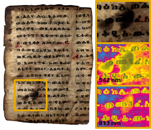 Historisches Dokument mit starker Verschmutzung, HSI ermöglicht es Bibliothekaren den Originaltext zu rekonstruieren