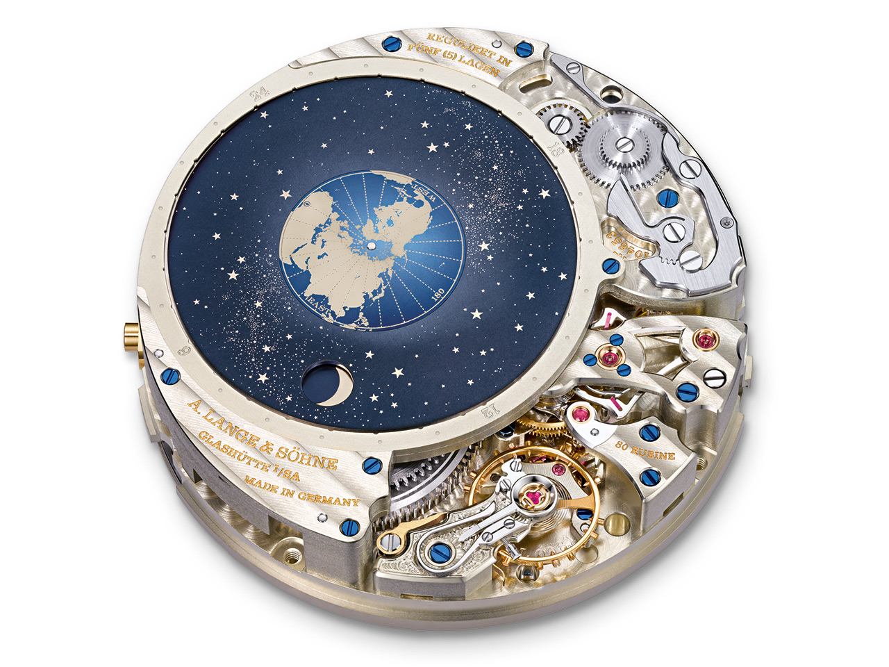 Dekorativer, selektiver Abtrag von Kohlenstoffschicht mit kleinsten Details von ca. 20 µm (Lange Uhren GmbH).