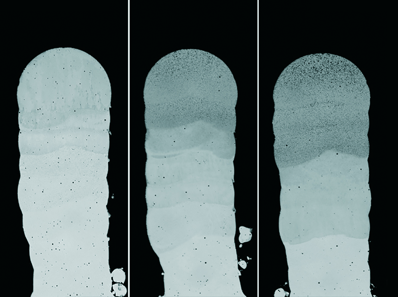 Material screening by direct metal deposition (DMD) changes the material composition gradually so that numerous alloy compositions are deposited on top of each other in a defined manner in just one sample.