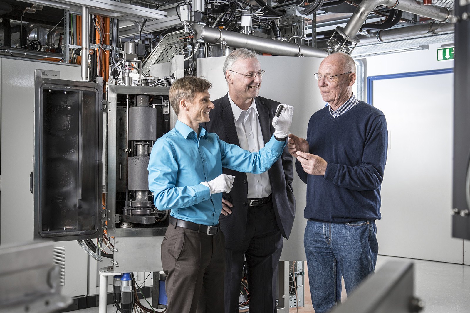 Dr. Volker Weihnacht, Prof. Andreas Leson and Dr. Hans-Joachim Scheibe (left to right) successfully developed a laser arc method of depositing friction-reducing, wear-resistant coatings on components.