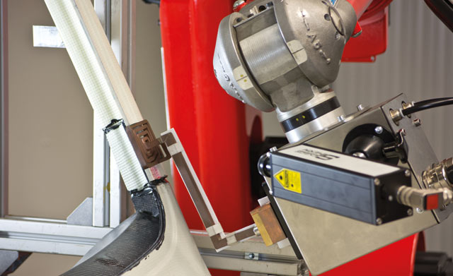 Pyrometer-controlled, inductively accelerated adhesion curing with industrial robot