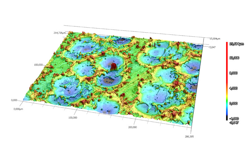 Surface topography of a laser structured medical component taken with a laser scanning microscope Surface topography of a laser structured medical component taken with a laser scanning microscope