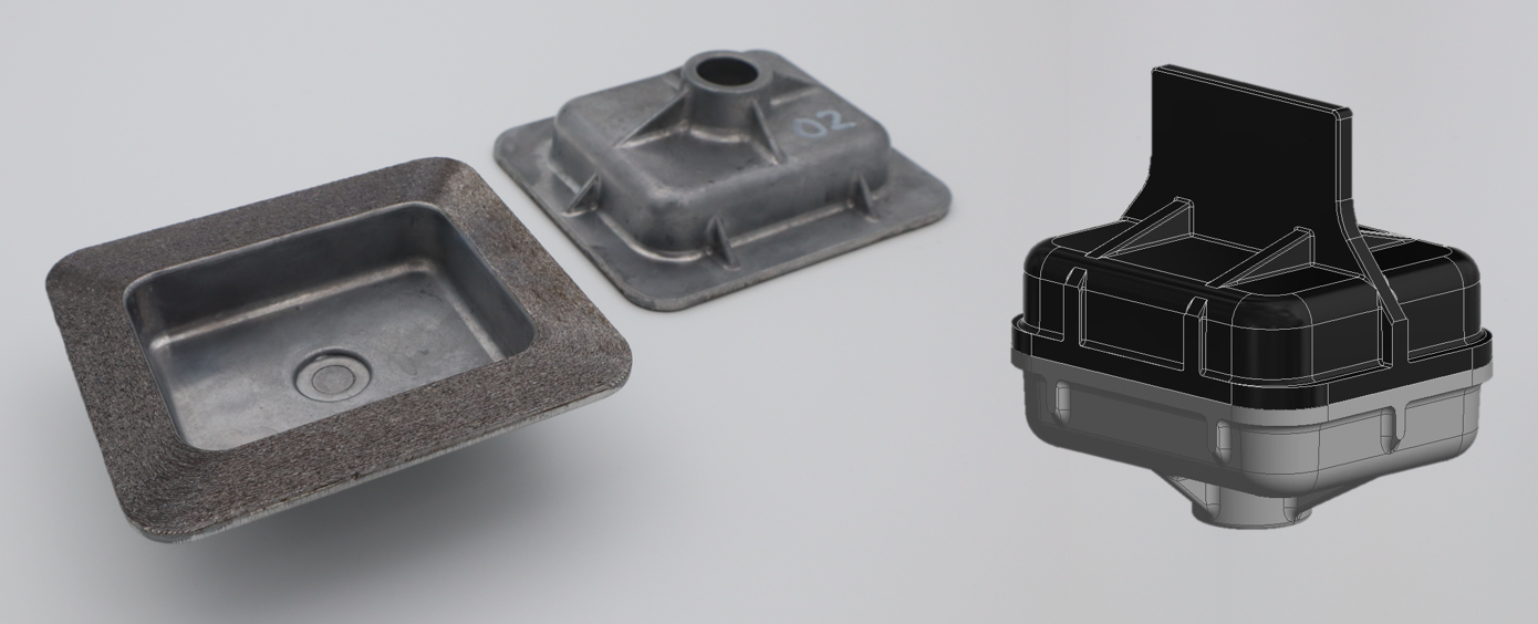 Laser-structured metal surface as pre-treatment for thermal direct joining (left) and test specimen for inves-tigating the tightness and burst pressure of the thermally direct joined joint (right).