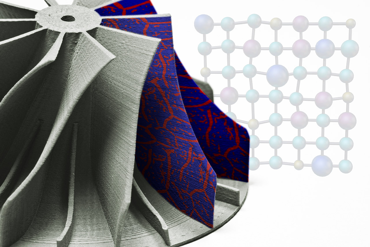 Visualization of the application potential of high entropy alloys by projecting a typical phase composition onto a impeller wheel. Visualization of the application potential of high entropy alloys by projecting a typical phase composition onto a impeller wheel.