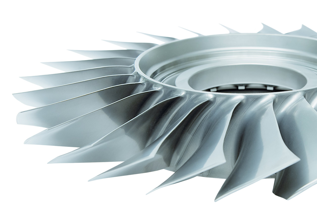 Turbine rotor in blisk design (Blisk = Blade integrated disc).