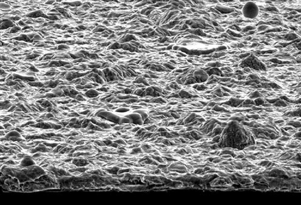 SEM micrograph of a coated surface for friction increase.